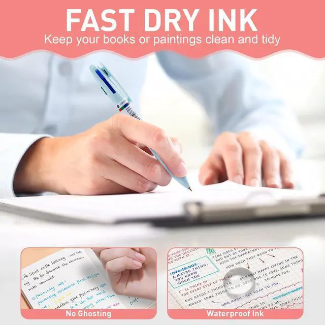 Alt view image 3 of 7 - 6-Pack 4-Color Gel Pens, 0.5mm Fine Point, Quick-Dry Ink, Soft Grip