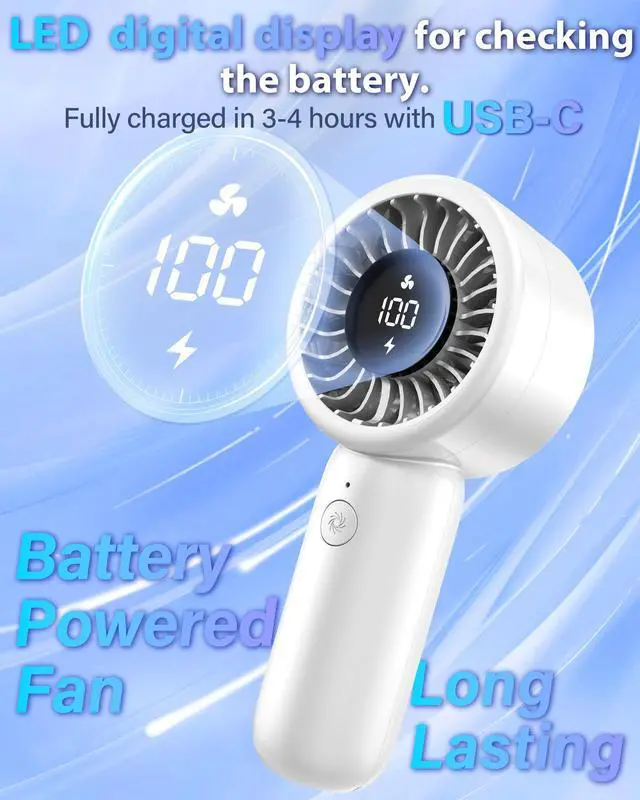 Alt view image 3 of 7 - Handheld Fan Personal Small Turbo Hand Fan Powerful, Cooling, Lanyard, USB Rechargeable, 5 Speeds, Makeup, Gifts for Women Men, Kid, Mom, Hot Summer, Travel, Sports, Wedding Use