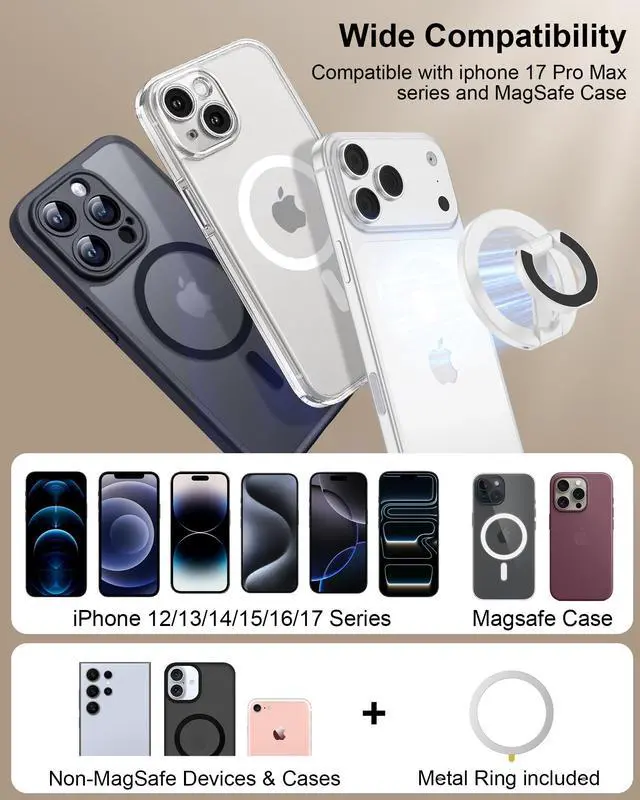 Alt view image 7 of 7 - Magnetic Phone Ring Holder for iPhone 17 Pro Max/17Pro/Air/17/16 Pro/15/14