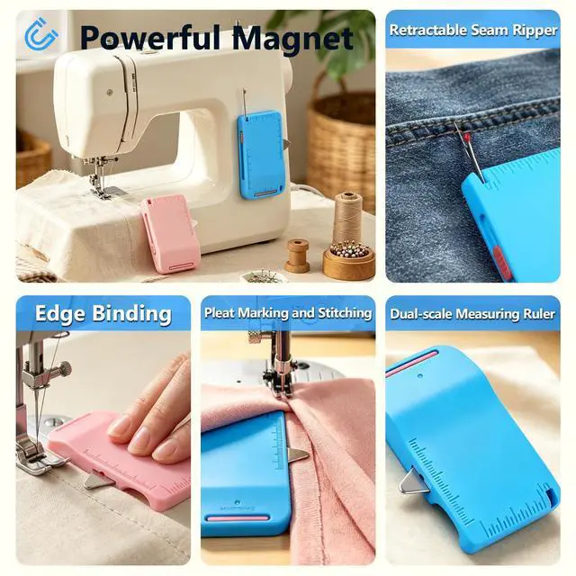 Alt view image 4 of 7 - 2 Pack Magnetic Seam Guide for Sewing Machine Sleeve Tool, Built-in Seam Ripper and Edge Guide, Sewing Guides for Straight Stitching, Sewing Supplie Accessories