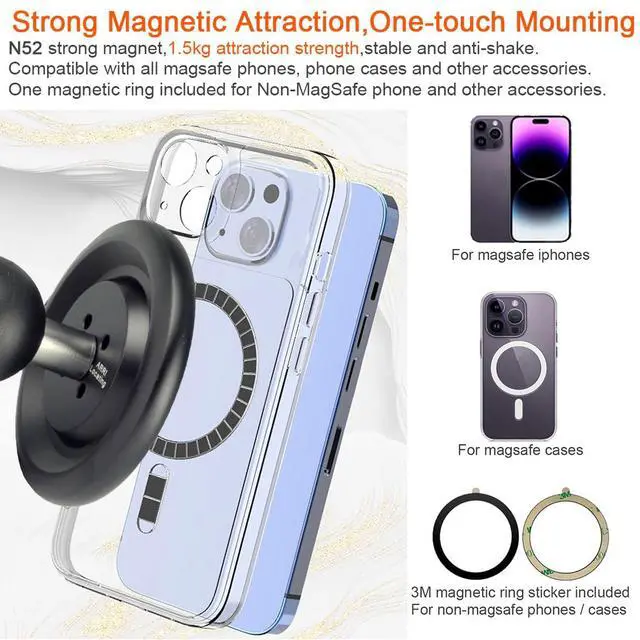 Alt view image 4 of 7 - Magnetic Phone Holder Base with B Size 1 inch Ball for Magsafe iPhone 17/16/15/14/13/12 Compatible with RAM mounts B Size Double Socket Arm Magnetic Ball Phone Holder for Car