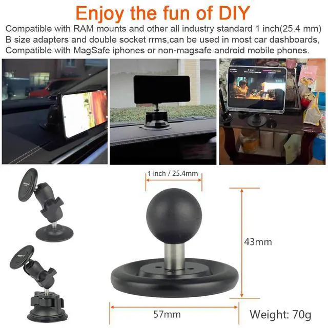 Alt view image 7 of 7 - Magnetic Phone Holder Base with B Size 1 inch Ball for Magsafe iPhone 17/16/15/14/13/12 Compatible with RAM mounts B Size Double Socket Arm Magnetic Ball Phone Holder for Car