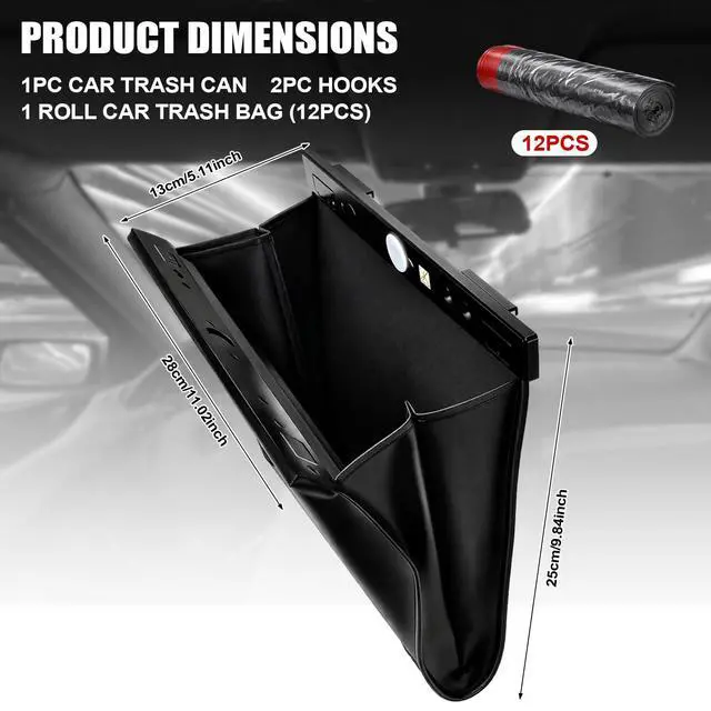 Alt view image 2 of 6 - Car Trash Can with Smart LED Light, Magnetic Closure Leather Car Trash Bin, Cars Garbage Organizer and Storage with Automotive Trashs Bag for Backseat Console Door Suvs, Leak Proof Odor Lock