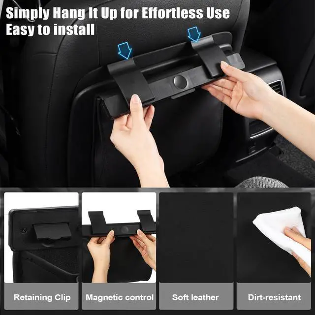 Alt view image 3 of 6 - Car Trash Can with Smart LED Light, Magnetic Closure Leather Car Trash Bin, Cars Garbage Organizer and Storage with Automotive Trashs Bag for Backseat Console Door Suvs, Leak Proof Odor Lock