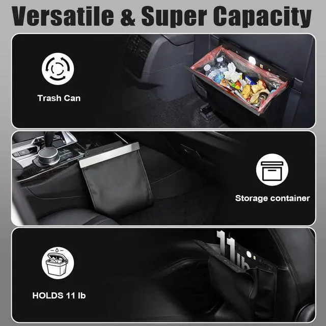 Alt view image 6 of 6 - Car Trash Can with Smart LED Light, Magnetic Closure Leather Car Trash Bin, Cars Garbage Organizer and Storage with Automotive Trashs Bag for Backseat Console Door Suvs, Leak Proof Odor Lock