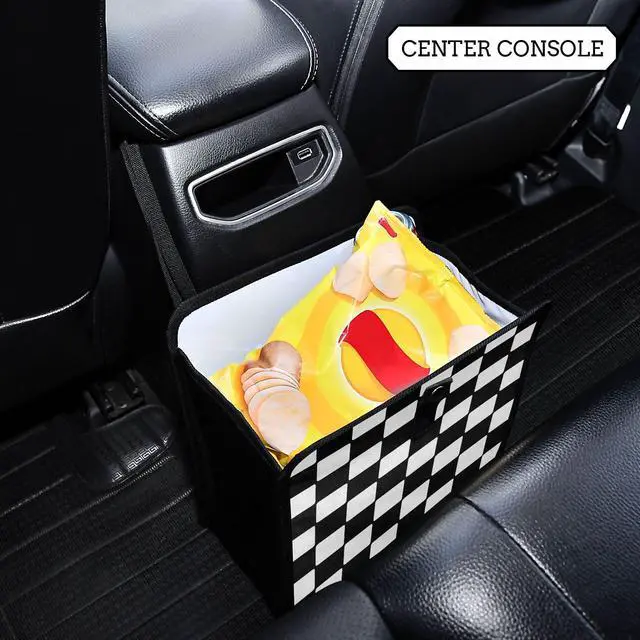 Alt view image 7 of 7 - Car Trash Can Car Organizer Car Garbage Can with Adjustable Strap for Back Front Seat Console Waterproof Leakproof Collapsible Portable 11 Inch Checkerboard