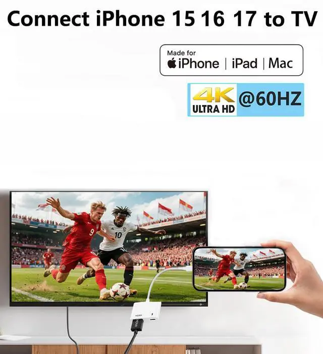 Alt view image 2 of 7 - Apple USB-C to HDMI Adapter 4K@60Hz for iPhone 15 16 17 MacBook Pro Air iPad Pro, MFi Certified USB 3.1 Type C Digital AV HDMI 2.0 Cord Compatible with Samsung Galaxy S25/S24/S23 and More (White-2)