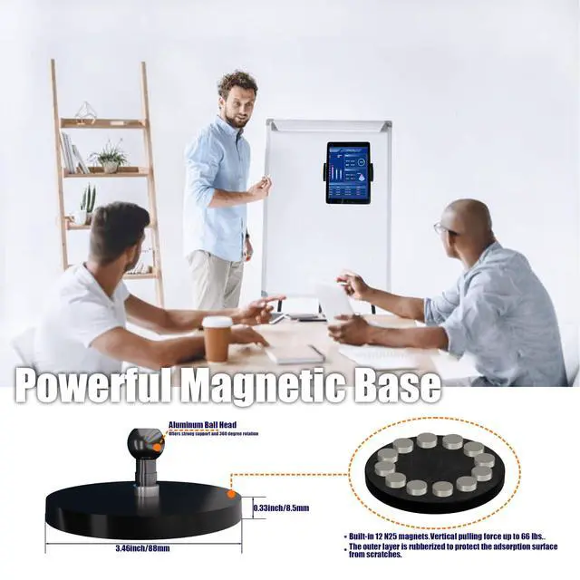 Alt view image 3 of 7 - Magnetic Tablet Holder Fridge Tablet Mount for Cabinet Whiteboard Gym Warehouse and More fits 4.7-12.9 inch Phones and Tablets, 360°Adjustable 3.5" Magnetic Base