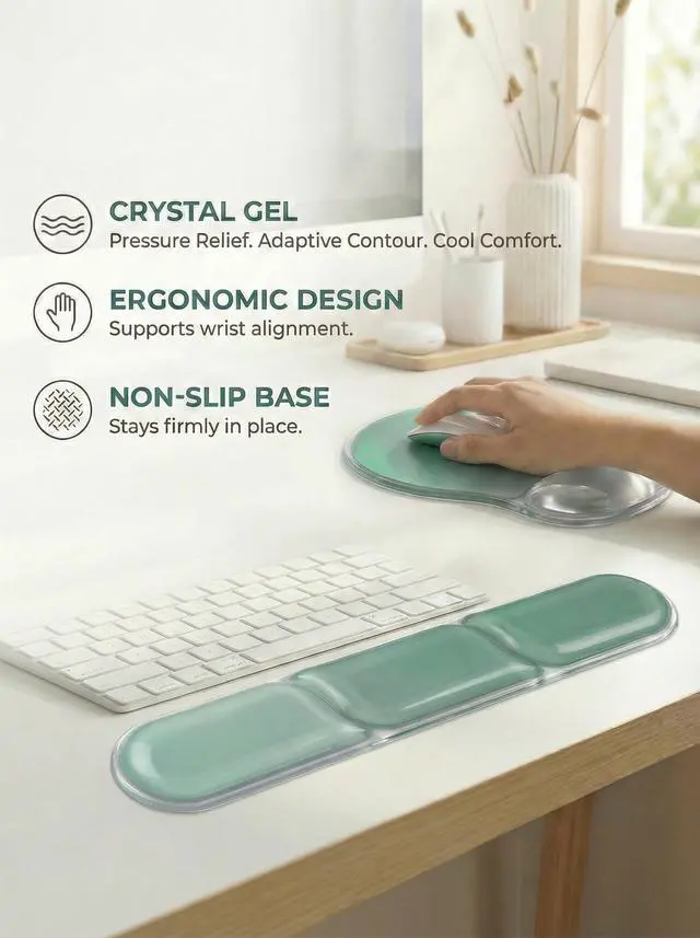 Alt view image 3 of 7 - Ergonomic Gel Mouse Pad and Keyboard Wrist Rest Set, Crystal Gel Cushion Support, PU Base, Smooth Tracking Surface, Easy to Clean Desk Accessories for Office Home Laptop (Gradient Mint Green)