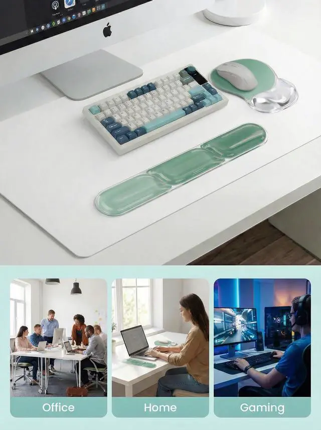 Alt view image 4 of 7 - Ergonomic Gel Mouse Pad and Keyboard Wrist Rest Set, Crystal Gel Cushion Support, PU Base, Smooth Tracking Surface, Easy to Clean Desk Accessories for Office Home Laptop (Gradient Mint Green)