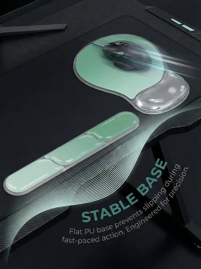 Alt view image 5 of 7 - Ergonomic Gel Mouse Pad and Keyboard Wrist Rest Set, Crystal Gel Cushion Support, PU Base, Smooth Tracking Surface, Easy to Clean Desk Accessories for Office Home Laptop (Gradient Mint Green)
