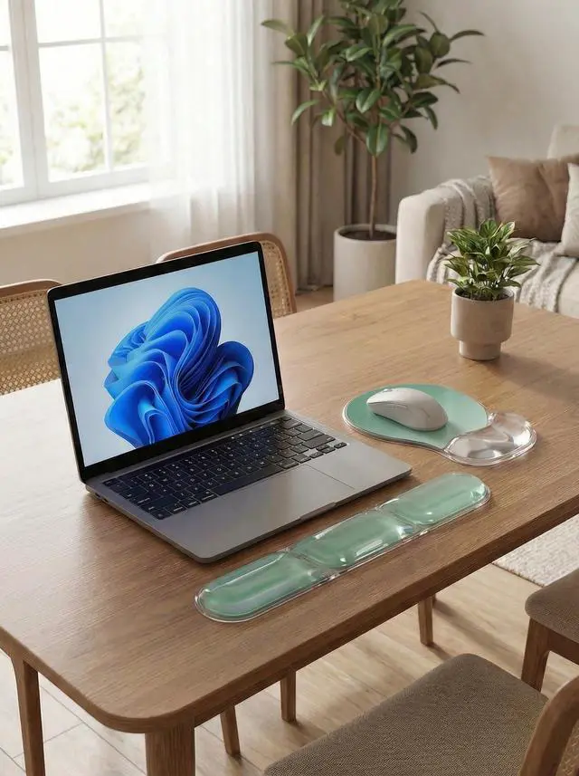 Alt view image 7 of 7 - Ergonomic Gel Mouse Pad and Keyboard Wrist Rest Set, Crystal Gel Cushion Support, PU Base, Smooth Tracking Surface, Easy to Clean Desk Accessories for Office Home Laptop (Gradient Mint Green)