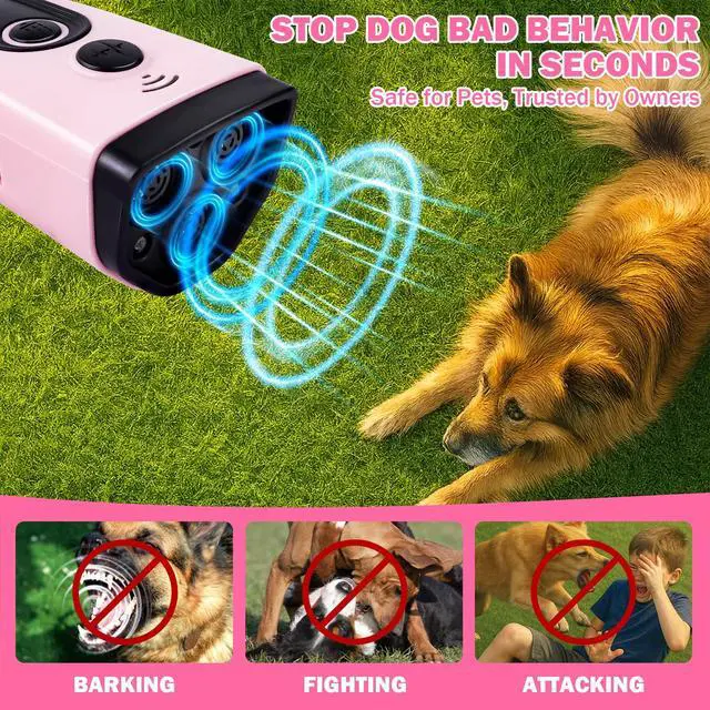 Alt view image 2 of 7 - Anti Barking Device for Dogs, 3X Ultrasonic Dog Bark Deterrent Devices to Stop Own or Neighbor's Dog Barking, 5 Modes 35FT Range, Safe for Dogs Training, Bark Control Indoor Outdoor, Pink