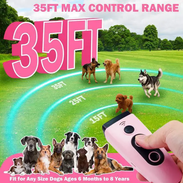 Alt view image 4 of 7 - Anti Barking Device for Dogs, 3X Ultrasonic Dog Bark Deterrent Devices to Stop Own or Neighbor's Dog Barking, 5 Modes 35FT Range, Safe for Dogs Training, Bark Control Indoor Outdoor, Pink