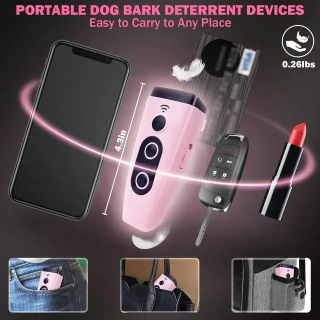 Alt view image 6 of 7 - Anti Barking Device for Dogs, 3X Ultrasonic Dog Bark Deterrent Devices to Stop Own or Neighbor's Dog Barking, 5 Modes 35FT Range, Safe for Dogs Training, Bark Control Indoor Outdoor, Pink