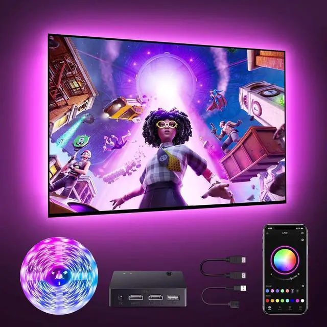 Main image of HDMI LED Lights for TV, 32.8ft TV LED Backlight for 70-100 Inch, RGB LED Strip Lights Behind TV, APP Remote Control Music Sync TV Led Lights for Bedroom