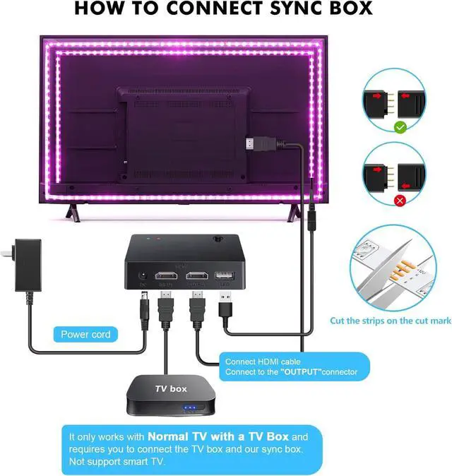 Alt view image 7 of 7 - HDMI LED Lights for TV, 32.8ft TV LED Backlight for 70-100 Inch, RGB LED Strip Lights Behind TV, APP Remote Control Music Sync TV Led Lights for Bedroom