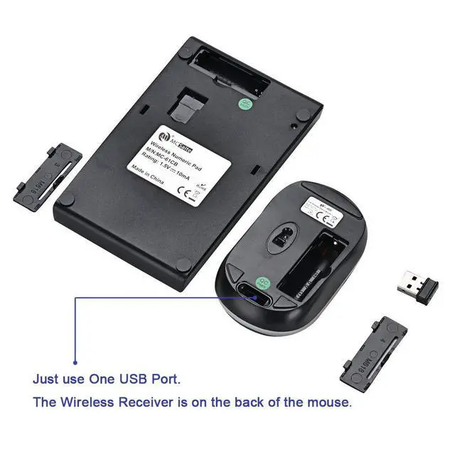 Alt view image 4 of 7 - Numeric Keypad & Mouse Combo - Use One Receiver Wireless Number Pad Keyboard and Mouse for Laptop Desktop