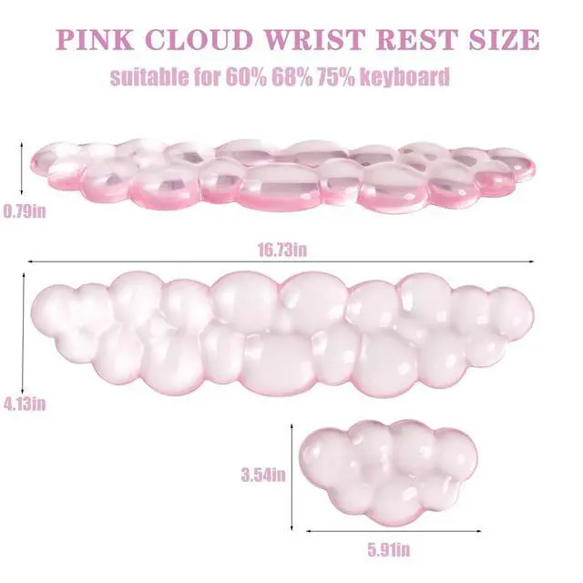 Alt view image 3 of 7 - Ergonomic Gel Cloud Keyboard and Mouse Wrist Rest Set Clear Wrist Rest for Keyboard 60%/68%/75%, Comfort & Support for Typing and Gaming (Light Pink)