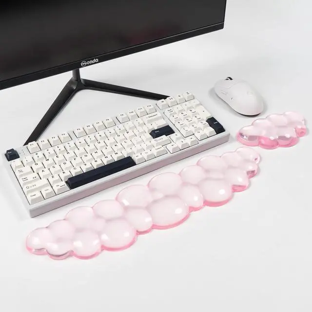 Alt view image 2 of 7 - Ergonomic Gel Cloud Keyboard and Mouse Wrist Rest Set Clear Wrist Rest for Keyboard 60%/68%/75%, Comfort & Support for Typing and Gaming (Light Pink)