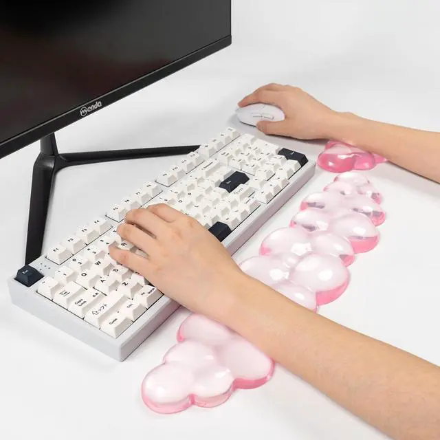 Alt view image 4 of 7 - Ergonomic Gel Cloud Keyboard and Mouse Wrist Rest Set Clear Wrist Rest for Keyboard 60%/68%/75%, Comfort & Support for Typing and Gaming (Light Pink)