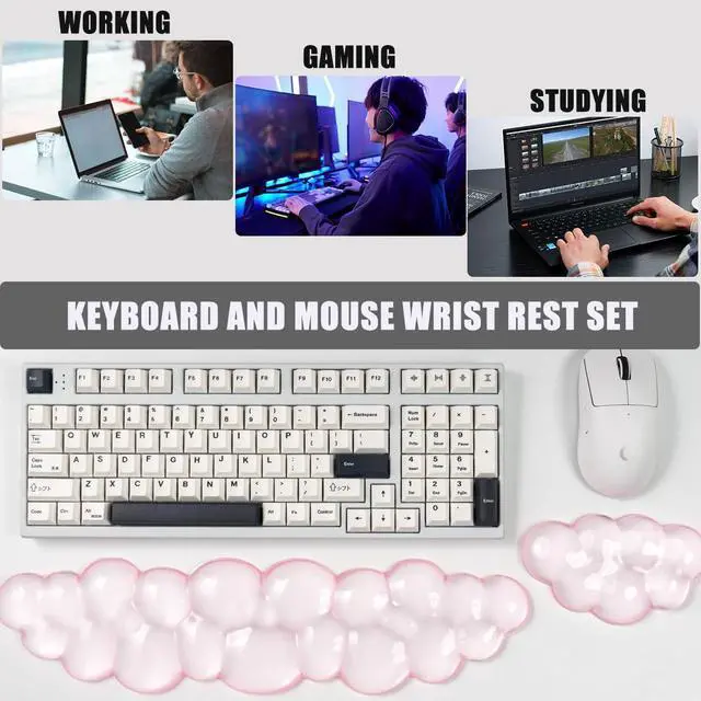 Alt view image 6 of 7 - Ergonomic Gel Cloud Keyboard and Mouse Wrist Rest Set Clear Wrist Rest for Keyboard 60%/68%/75%, Comfort & Support for Typing and Gaming (Light Pink)