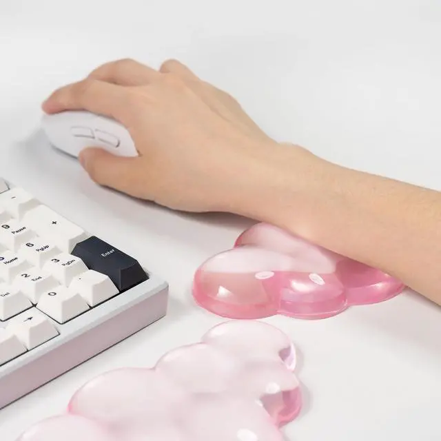 Alt view image 5 of 7 - Ergonomic Gel Cloud Keyboard and Mouse Wrist Rest Set Clear Wrist Rest for Keyboard 60%/68%/75%, Comfort & Support for Typing and Gaming (Light Pink)