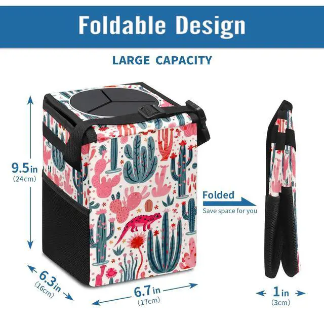Alt view image 3 of 7 - Car Trash Can Lightweight and Portable with Durable Water-Resistant Coating, No Installation Required, Practical and Ample Capacity,Car Accessories Interior Car Organizer. Cactus