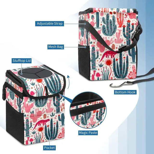 Alt view image 5 of 7 - Car Trash Can Lightweight and Portable with Durable Water-Resistant Coating, No Installation Required, Practical and Ample Capacity,Car Accessories Interior Car Organizer. Cactus