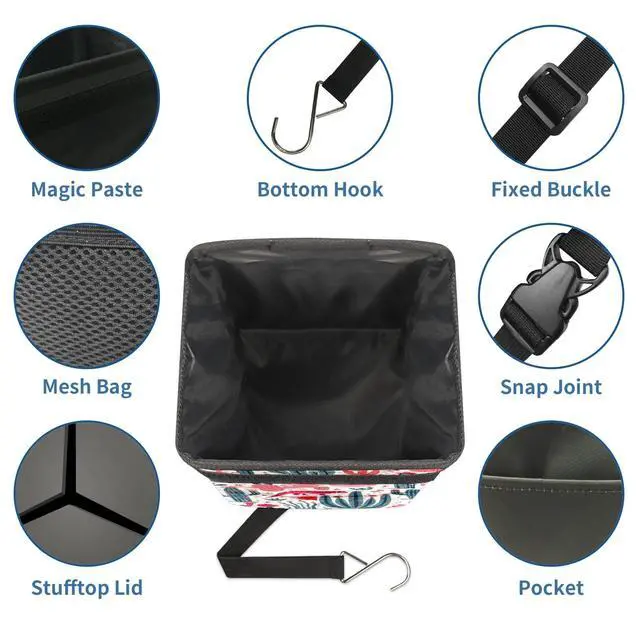 Alt view image 6 of 7 - Car Trash Can Lightweight and Portable with Durable Water-Resistant Coating, No Installation Required, Practical and Ample Capacity,Car Accessories Interior Car Organizer. Cactus