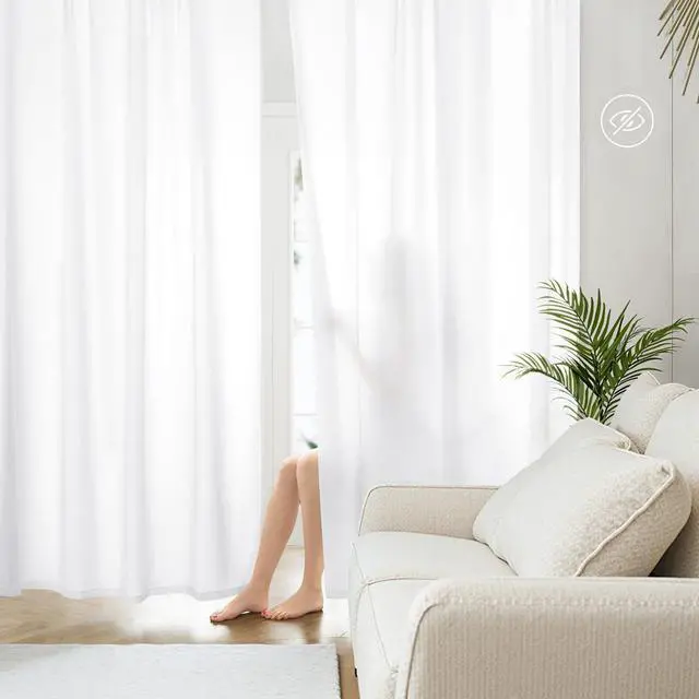 Main image of Non-See-Through White Privacy Sheer Curtains 52 X 84 Inches Long 2 Panels Sheer Curtains Light Filtering Window Curtains Drapes for Bedroom Living Room
