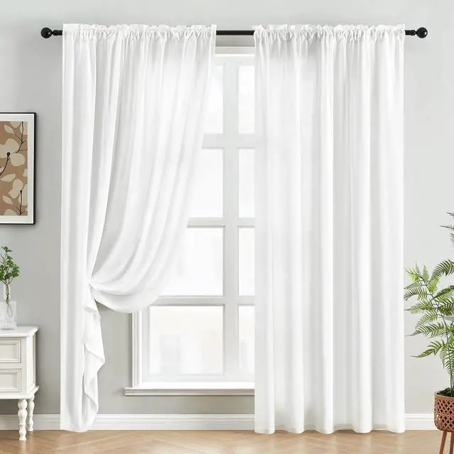 Alt view image 3 of 7 - Non-See-Through White Privacy Sheer Curtains 52 X 84 Inches Long 2 Panels Sheer Curtains Light Filtering Window Curtains Drapes for Bedroom Living Room