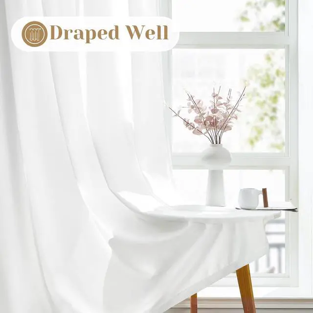 Alt view image 7 of 7 - Non-See-Through White Privacy Sheer Curtains 52 X 84 Inches Long 2 Panels Sheer Curtains Light Filtering Window Curtains Drapes for Bedroom Living Room
