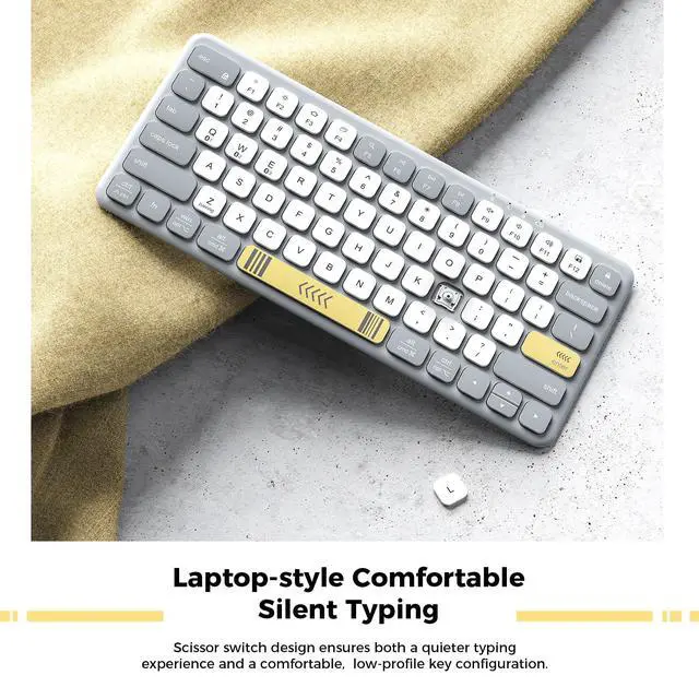 Alt view image 2 of 7 - BK50 Compact Bluetooth Keyboard, Portable, Vibrant Colors, Silent Typing, Syncs with 3 Devices Compatible with Tablet, iPad, iPhone, Windows