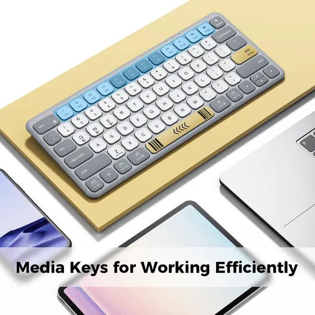 Alt view image 3 of 7 - BK50 Compact Bluetooth Keyboard, Portable, Vibrant Colors, Silent Typing, Syncs with 3 Devices Compatible with Tablet, iPad, iPhone, Windows