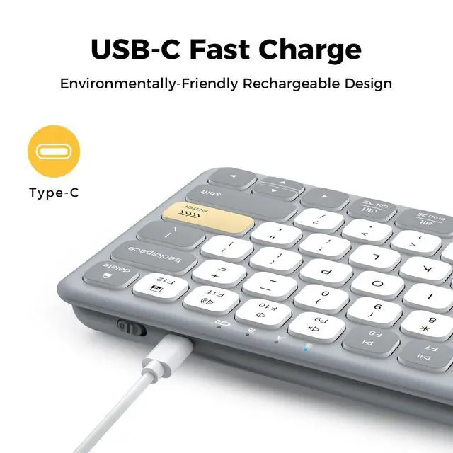 Alt view image 5 of 7 - BK50 Compact Bluetooth Keyboard, Portable, Vibrant Colors, Silent Typing, Syncs with 3 Devices Compatible with Tablet, iPad, iPhone, Windows