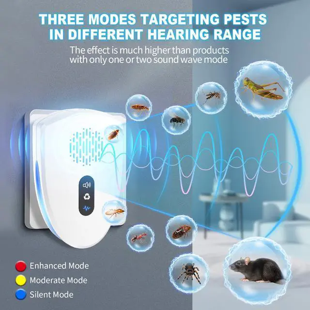 Alt view image 4 of 7 - 2026 Upgraded Ultrasonic Pest Control Repeller, Mouse Repellent Indoor for Spider Bug Roach Ant Mosquito Rat Mice Insect Deterrent, Mouse Rodent Repellent Ultrasonic Plug in, 3 Targeted Modes, 4 Pack