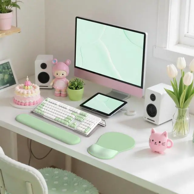 Main image of Keyboard Wrist Rest,Ergonomic Mouse Pad with Wrist Support,Acrylic Clear Keyboard Stand for Desktop,Non-Slip Mousepad Set for Office Home Gaming (Green)