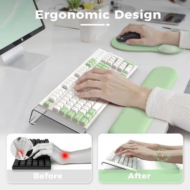 Alt view image 3 of 7 - Keyboard Wrist Rest,Ergonomic Mouse Pad with Wrist Support,Acrylic Clear Keyboard Stand for Desktop,Non-Slip Mousepad Set for Office Home Gaming (Green)
