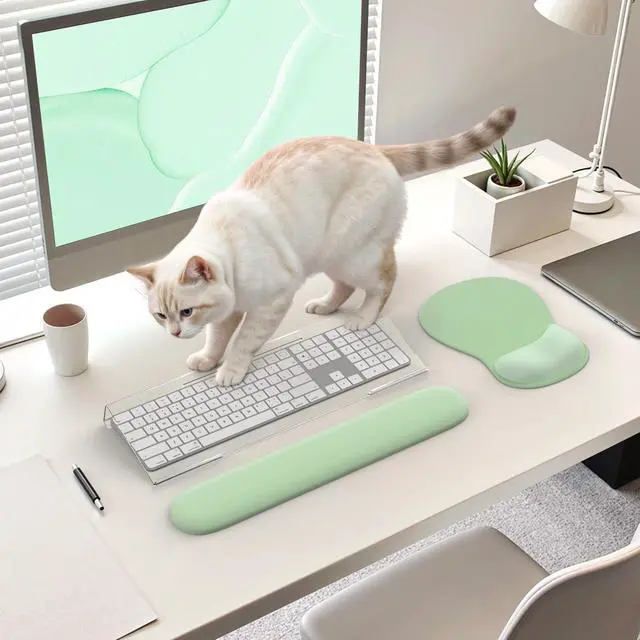 Alt view image 6 of 7 - Keyboard Wrist Rest,Ergonomic Mouse Pad with Wrist Support,Acrylic Clear Keyboard Stand for Desktop,Non-Slip Mousepad Set for Office Home Gaming (Green)