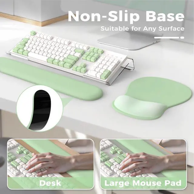 Alt view image 5 of 7 - Keyboard Wrist Rest,Ergonomic Mouse Pad with Wrist Support,Acrylic Clear Keyboard Stand for Desktop,Non-Slip Mousepad Set for Office Home Gaming (Green)