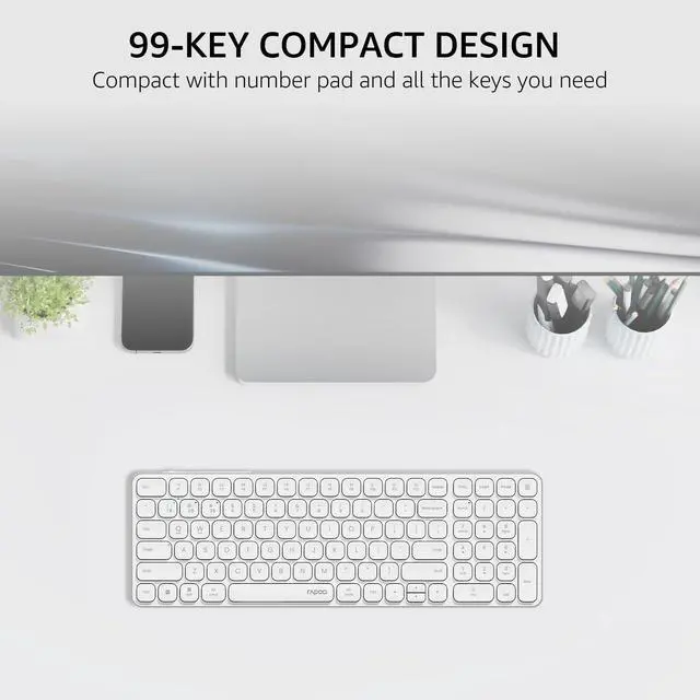 Alt view image 3 of 7 - E9350L Multi-Device Wireless Keyboard, Blade-Series E9350L 99-Key Ultra-Thin Keyboard, Support 4 Devices, Low-Profile, Quiet, USB-C, Rechargeable, Al-Alloy Frame, for Windows/Mac/Linux/Chrome