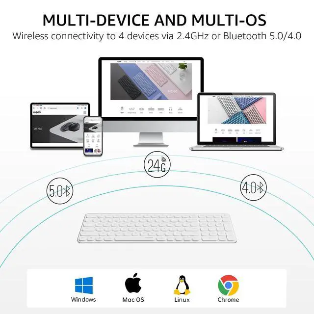 Alt view image 2 of 7 - E9350L Multi-Device Wireless Keyboard, Blade-Series E9350L 99-Key Ultra-Thin Keyboard, Support 4 Devices, Low-Profile, Quiet, USB-C, Rechargeable, Al-Alloy Frame, for Windows/Mac/Linux/Chrome