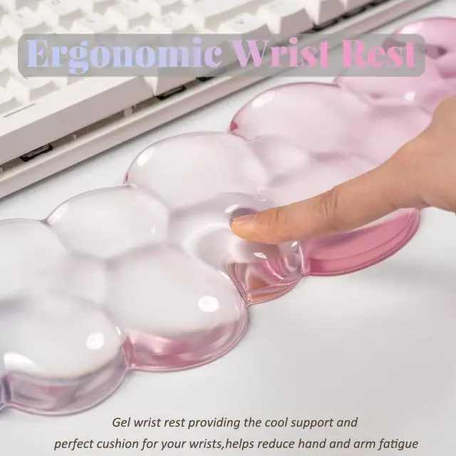 Alt view image 2 of 7 - Gel Keyboard Wrist Rest Cloud Set, Clear Ergonomic Wrist Support and Arm Support Keyboard Rest for Typing Pain Relief, with Non-Slip Soft Washable Wrist Rest(Pink Blue)