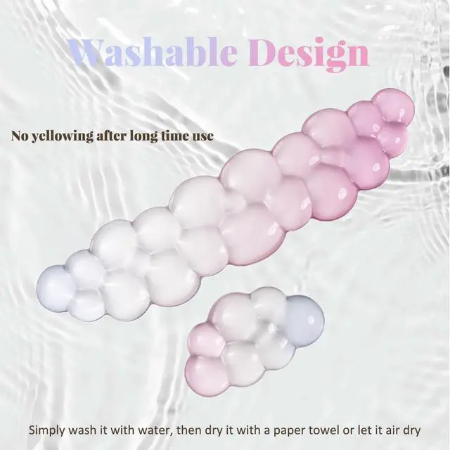 Alt view image 3 of 7 - Gel Keyboard Wrist Rest Cloud Set, Clear Ergonomic Wrist Support and Arm Support Keyboard Rest for Typing Pain Relief, with Non-Slip Soft Washable Wrist Rest(Pink Blue)