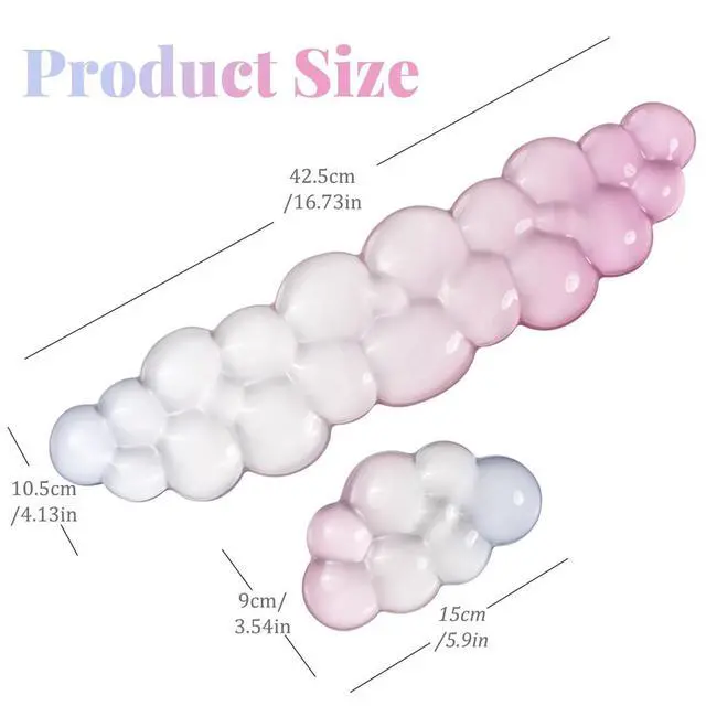 Alt view image 6 of 7 - Gel Keyboard Wrist Rest Cloud Set, Clear Ergonomic Wrist Support and Arm Support Keyboard Rest for Typing Pain Relief, with Non-Slip Soft Washable Wrist Rest(Pink Blue)