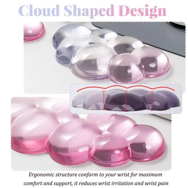 Alt view image 7 of 7 - Gel Keyboard Wrist Rest Cloud Set, Clear Ergonomic Wrist Support and Arm Support Keyboard Rest for Typing Pain Relief, with Non-Slip Soft Washable Wrist Rest(Pink Blue)
