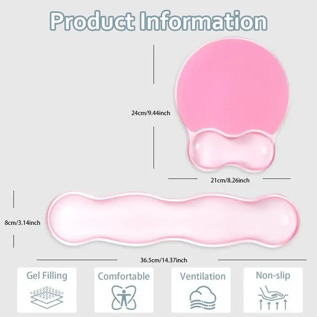 Alt view image 2 of 7 - Rest for Keyboard and Mouse - Ergonomic Pink Mouse Pad with Wrist Rest Support Non-Slip Base for Latop/Desktop/Office Home