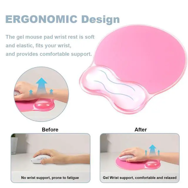 Alt view image 4 of 7 - Rest for Keyboard and Mouse - Ergonomic Pink Mouse Pad with Wrist Rest Support Non-Slip Base for Latop/Desktop/Office Home