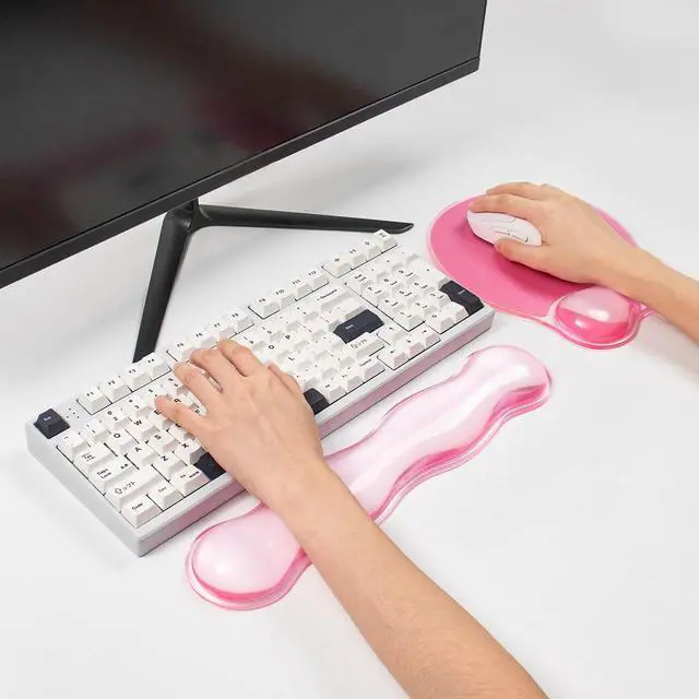 Alt view image 6 of 7 - Rest for Keyboard and Mouse - Ergonomic Pink Mouse Pad with Wrist Rest Support Non-Slip Base for Latop/Desktop/Office Home